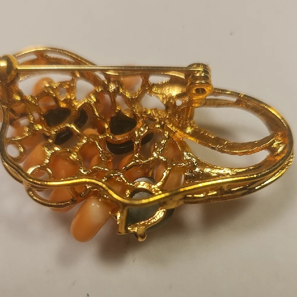 Elegant Pinkish Orange Coral Floral Brooch